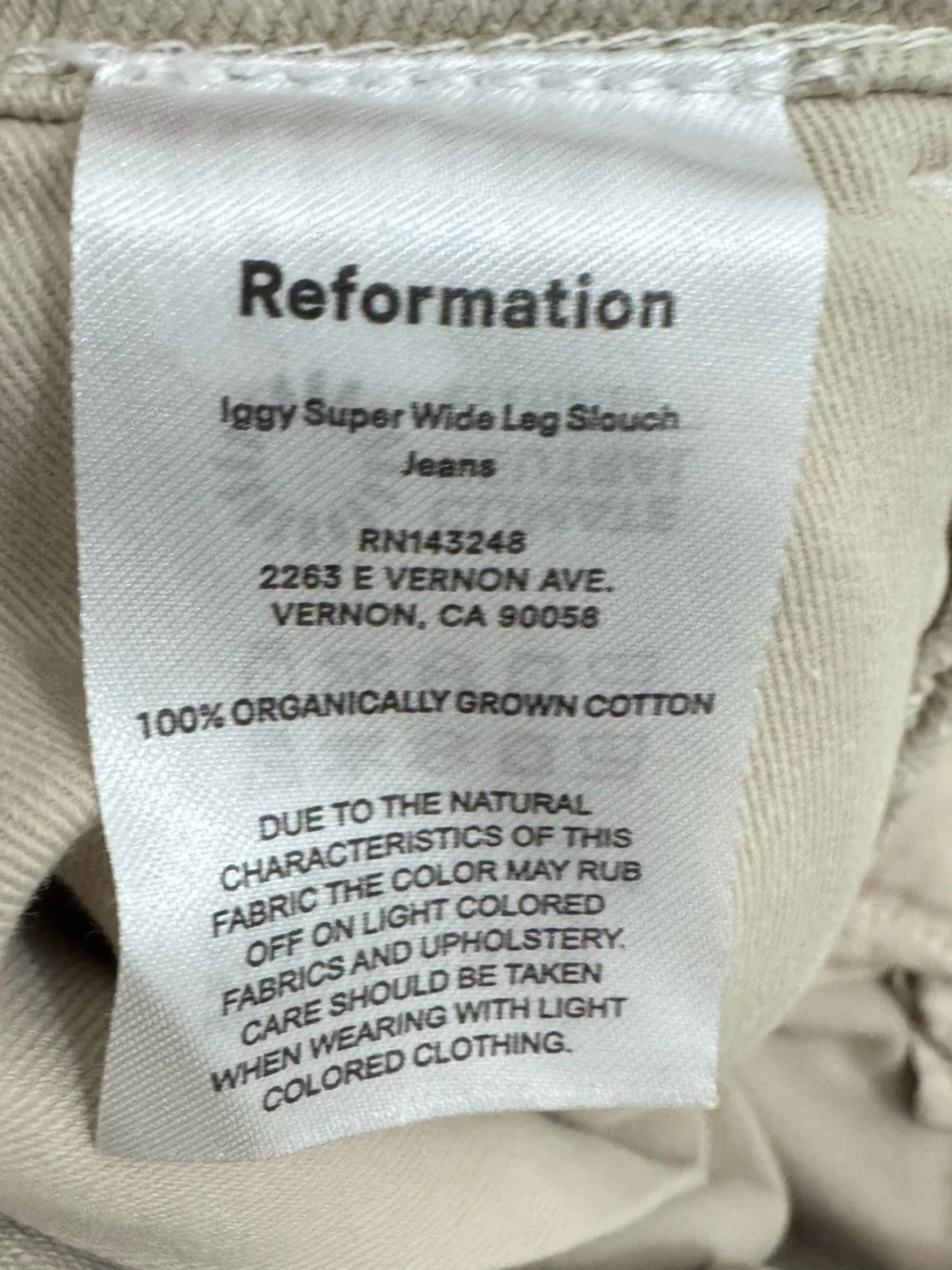 REFORMATION 100% organic cotton lggy Super Wide Leg Slouch women’s  jeans- Cream - Picture 9 of 10